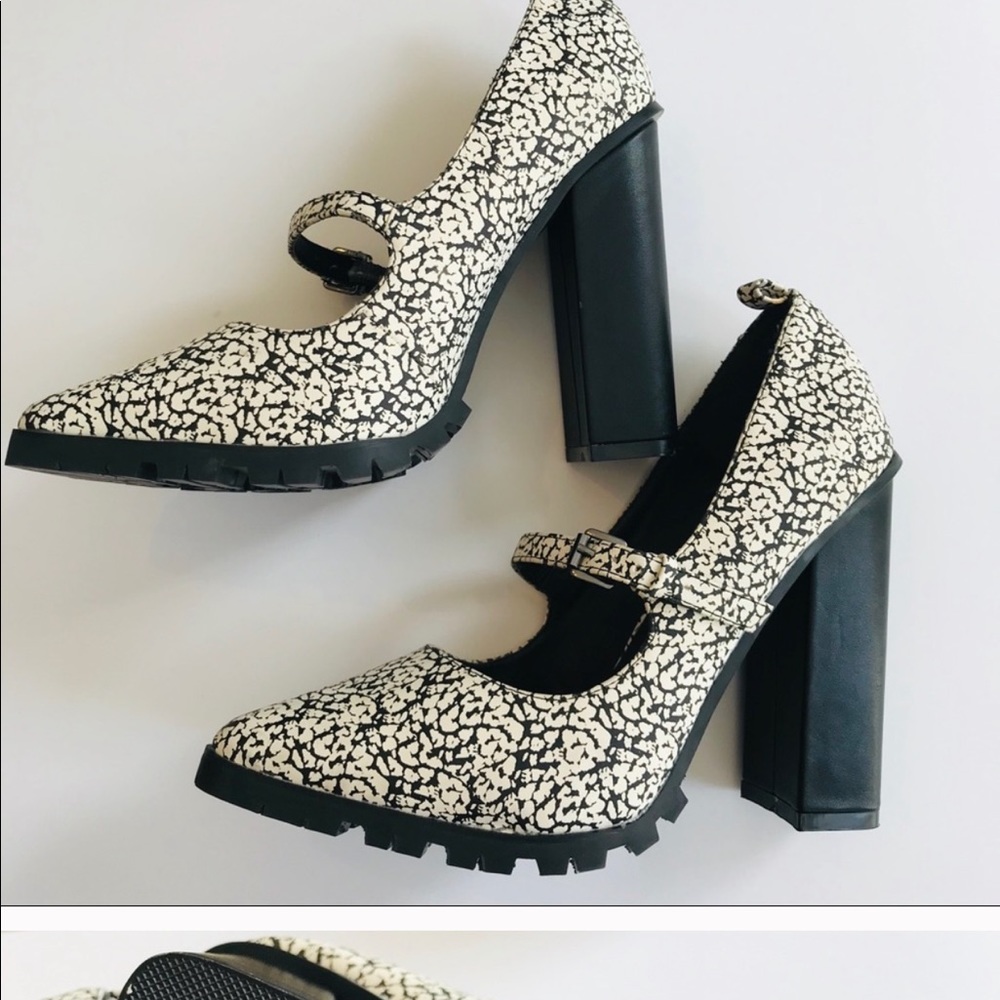 Speckled Black and White Blocky Pointed Toe Heels